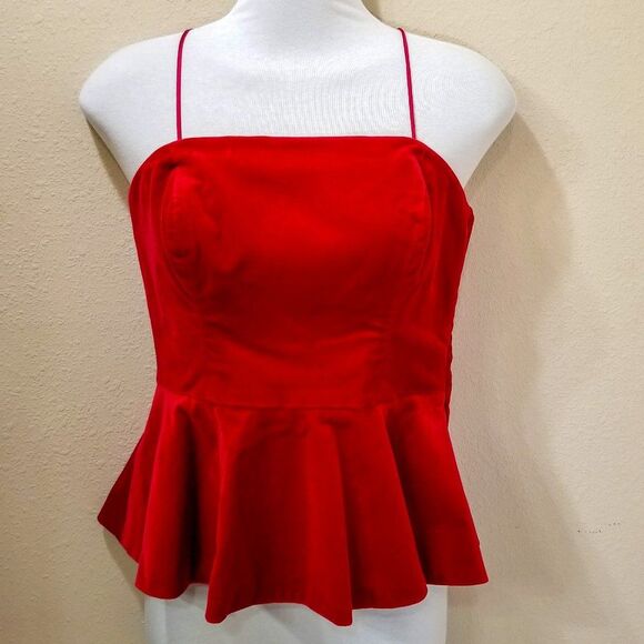 Tops - WORTH NEW YORK RED VELVET PEPLUM BUSTIER Size 2